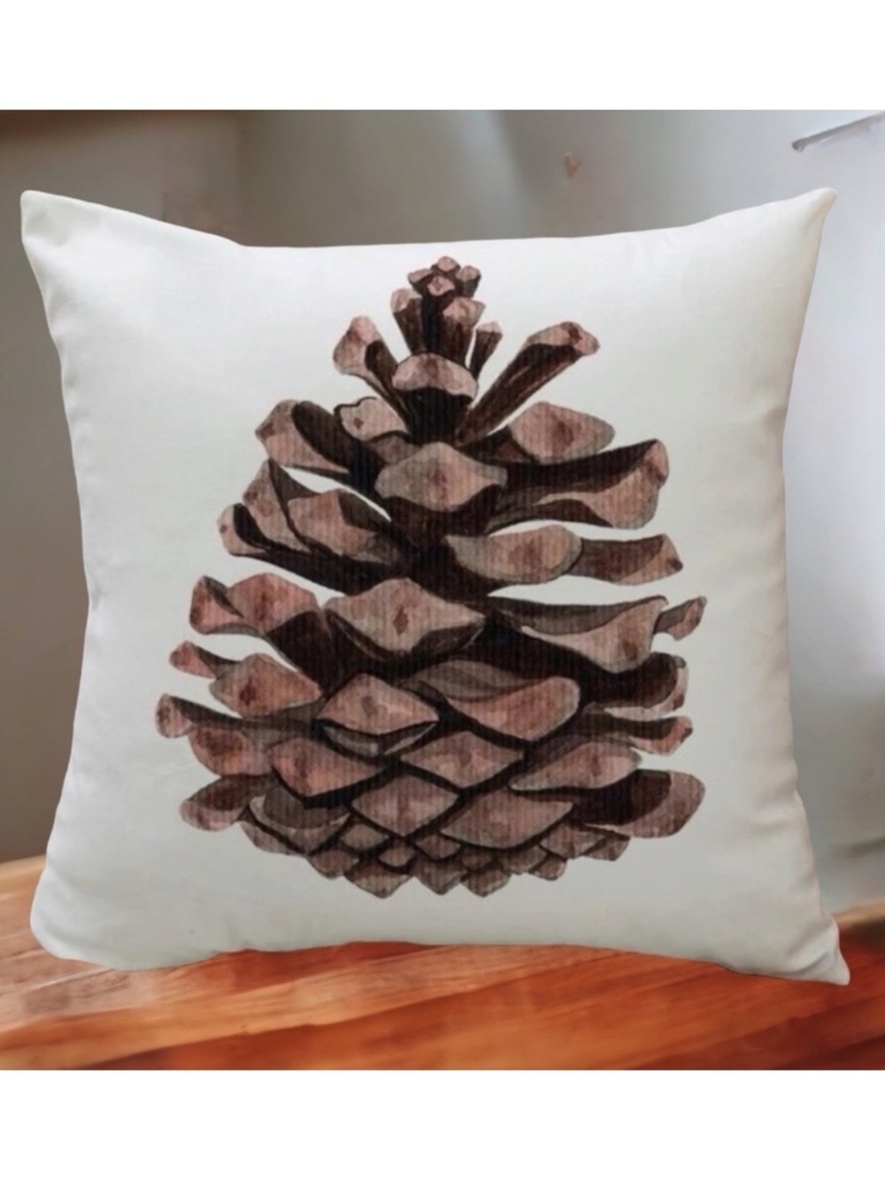Pillow Cover Pinecone Nature Natural Decorative Zipper Closure Square 18 X 18 in